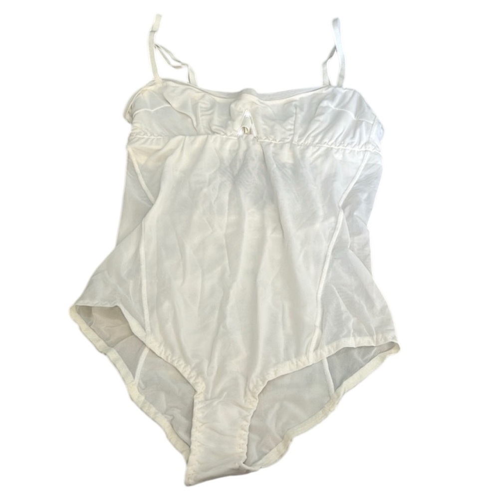 Free People White Sheer Spaghetti Strap Bodysuit
